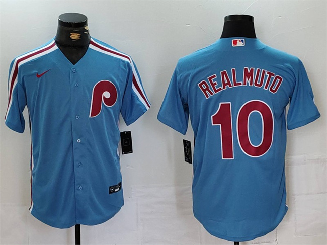 Men's Philadelphia Phillies #10 J.T. Realmuto Blue Cool Base Stitched Jersey